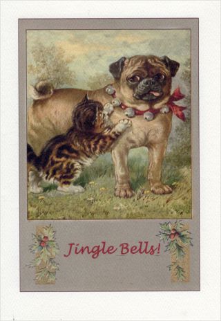 Antique Pug Dog & Kitten Louis Wain 1915 - Large Blank Christmas Note Cards