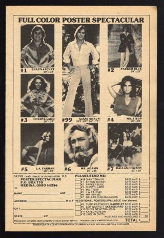 1978 Full Color Poster Ad Tv Stars Shaun Cassidy Farrah Fawcett Cheryl Ladd
