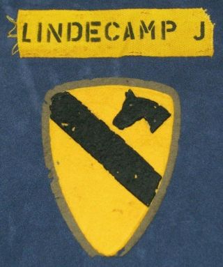 Korean War Us 1st Cavalry Division Theater Made Felt Patch W/ Vets Name Tape
