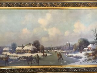 Anton Muller Oil On Canvas - winter Skate Scene 2