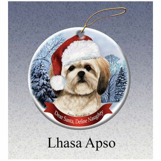 Lhasa Apso Howliday Porcelain China Dog Christmas Ornament