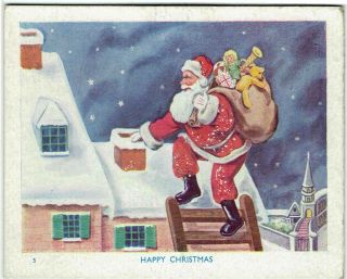 Stand Up Artist Drawn Vintage Xmas Card Father Christmas Going Down Chimney