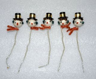 5 Vtg Christmas Snowmen Crafts Corsage Wreath Adornments Spun Cotton Heads Picks
