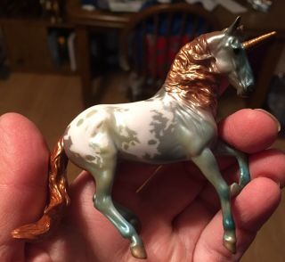 Breyer Custom Mini Alborozo Unicorn Etched Appaloosa Stablemate Turquoise Gold