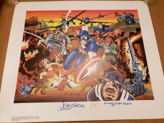 Captain America 50th Anniversary Poster Art.  3x Signed Lee,  Kirby,  Simon