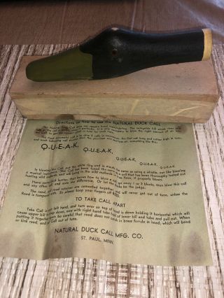 Natural Duck Call Mfg.  Co - Mallard - St.  Paul,  Mn - W/instructions & Box Vintage