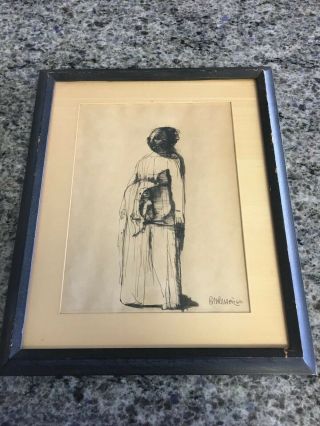 1960’s Framed Robert Broderson Pen & Ink Drawing Abstract Woman W/Child 3