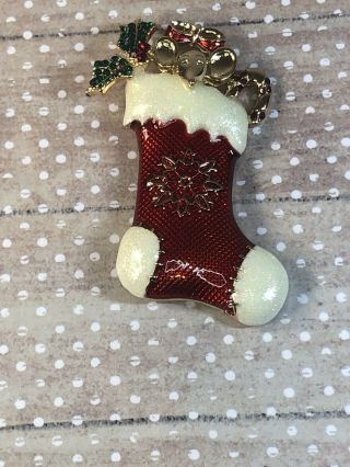 Vintage Liz Clairborne Christmas Stocking Brooch.  Pre Owned.