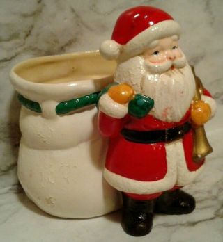 Vintage Ceramic Santa Claus W/ Bag Planter Candy Cane Holder Napco Christmas