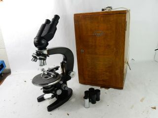 Vintage Tiyoda Tokyo No.  31653 Binocular Microscope Set W/wooden Case - Japan