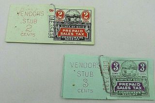 Ohio 11 2 Cents And 7 3 Cents Prepaid Sales Tax Stamps With Vendors Stubs