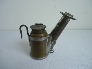 Antique Brass & Tin " Crown " Miners Mining " Teapot " Oil Lamp Cap Light