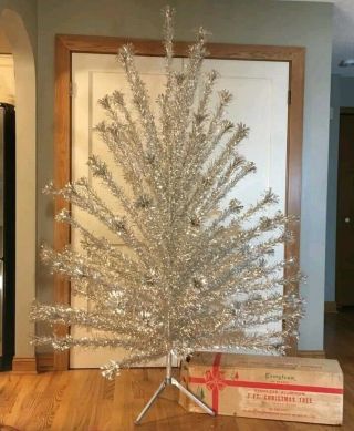 Vintage Evergleam 7 Ft.  Aluminum Pom Pom Christmas Tree 100 Branches
