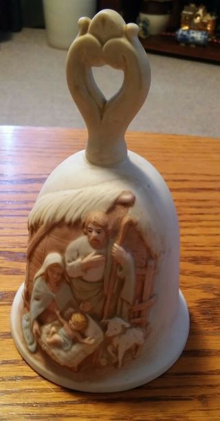 000 Vintage Porcelain Homco Manger Scene Christmas Jesus Bell Nativity