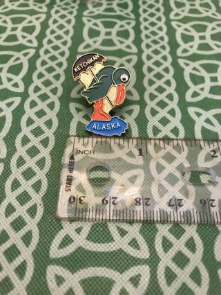 Ketchikan Alaska Vintage Enamel Sad Green Bird Lapel Pin