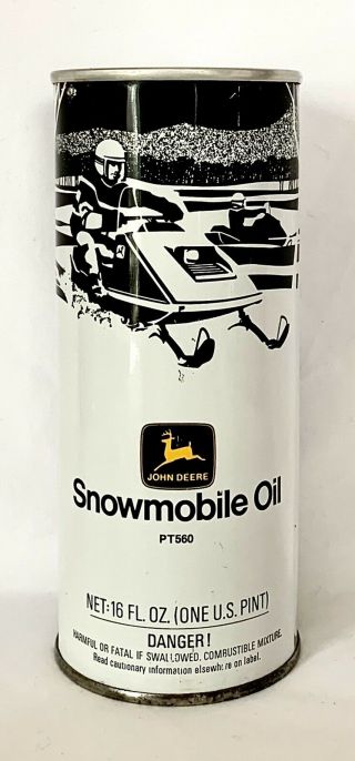 Vintage John Deere Snowmobile Oil Can Advertising Tin Full 16 Oz