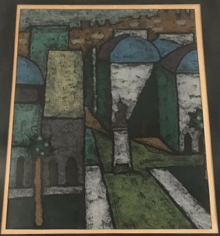 Funky mid century mixed media painting by artist Walter Cade. 2