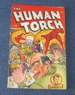 Human Torch 24 Timely Comics 1944 Golden Age Cover Art