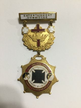 Knights Templar Medal Pin Entertainment Committee Crown & Cross August 8 1910