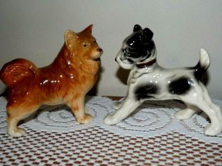 Vintage Chow & Terrier? Porcelain Dogs Figurines Marked Japan 3 Leaf Clover