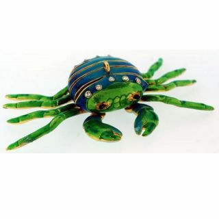 Blue And Green Crab Bejeweled Articulated Cloisonne Metal Christmas Ornament