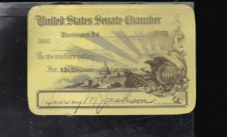 Senate Chamber Pass With Senator Henry Jackson Signature 1973 93rd Congress