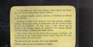 Senate Chamber Pass with Senator Henry Jackson signature 1973 93rd congress 2