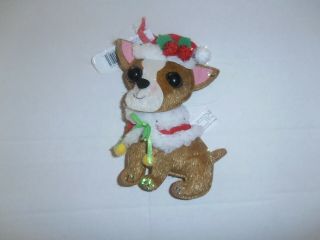 Brown & White Dog Christmas Ornament 6 " With Tags