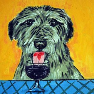 Irish Wolfhound At The Wine Bar Dog Art Tile Pet Gift Gifts Coaster Coasters