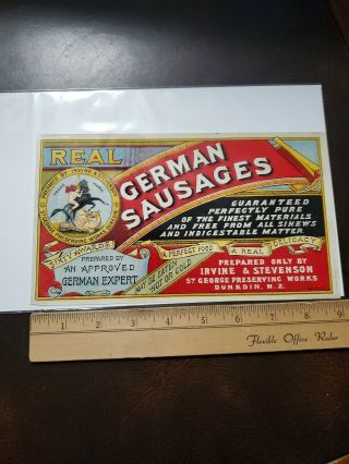 Tg Nos 1890s Crate Label Irvine Stevenson German Sausages Dunedin N.  Z.