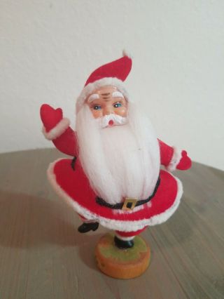 Vintage 1950s Plastic Santa Claus Figurine Flocked Felt Christmas Decor Japan
