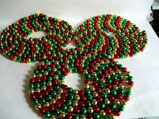 3 Strands Of Red Green Gold Garland Beads 1/2 " Beads 9 