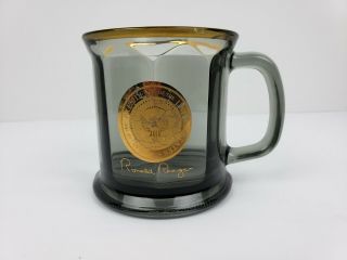 40th President Ronald Reagan Glass Coffee Mug Gold Trim Presidential Seal Usa