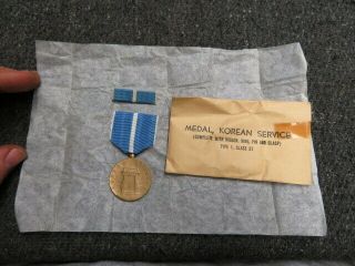 Korean War Us Military Korean Service Medal W/ Envelope -