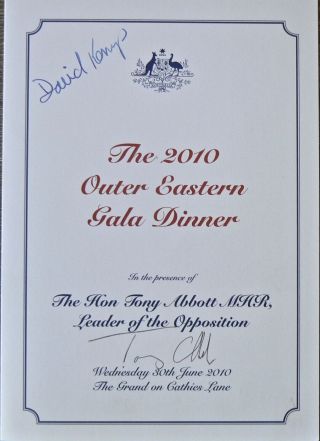 Tony Abbott Autograph.  Politician,  Past Prime Minister.  Signed On 2010 Programme