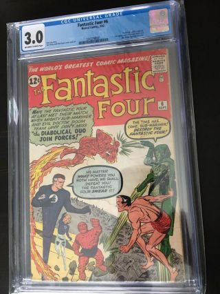 Fantastic Four 6 Cgc 3.  0 Ow To White Pgs.  1st Villian Team - Up