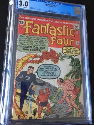 Fantastic Four 6 CGC 3.  0 OW To White Pgs.  1st Villian Team - up 3
