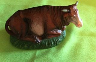 Vintage Paper Mache Oxen Bull Cow Nativity Figure Hand Painted Made In Italy