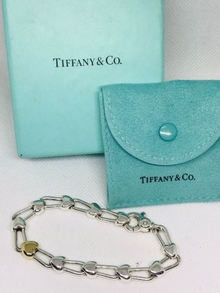 Authentic Tiffany & Co Vintage Silver 18k Gold Heart Padlock Link Bracelet