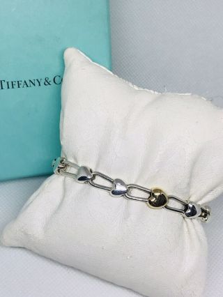 Authentic Tiffany & Co VINTAGE Silver 18K Gold Heart Padlock Link Bracelet 2