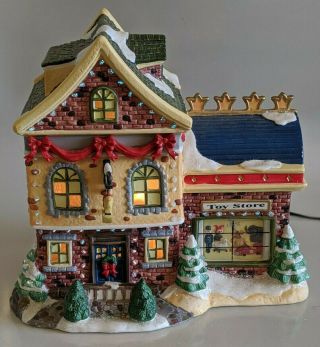 Holiday Time 2004 Village Collectibles Porcelain Fiber Optic Toy Store Complete