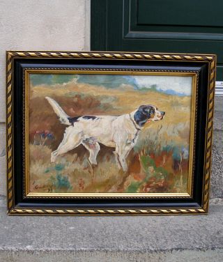 Landscape With English Pointer On The Hunt.  Signed And Dated 1933.