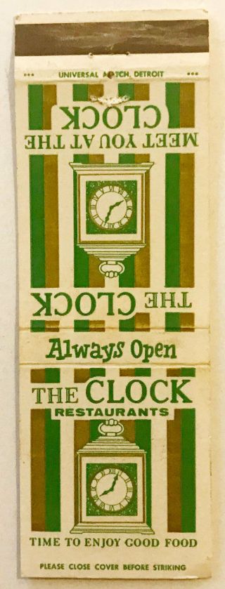 Clock Restaurants Vintage Matchbook Match Cover Detroit