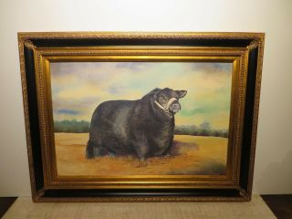 20x30 Org.  1960 Watercolor & Oil Painting By Electra Malone " Texas Angus Bull "