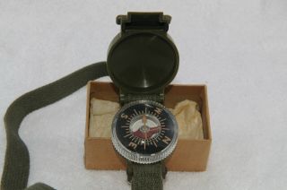 Vintage Us Model 1949 Wrist Compass W/wrist Strap And Box