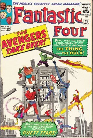 Fantastic Four 26 1964 Marvel  Hulk - Vs - Thing  4th Avenger - X - Over Lee/kirby