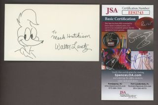 Walter Lantz Signed Index Card W/ Woody Woodpecker Sketch Auto Jsa