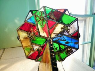 Artist Signed Dated Lg Double Wheel Leaded Stained Glass Kaleidoscope