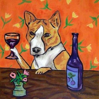 Basenji At The Wine Bar Dog Art Tile Coaster Gift Artwork