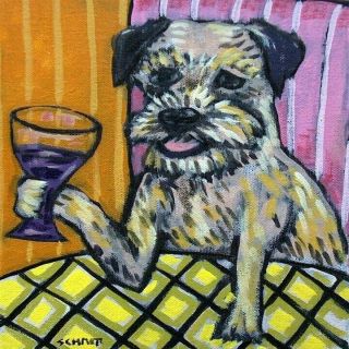 Border Terrier Drink At The Wine Bar Dog Art Tile Coaster Gift Gifts Coasters